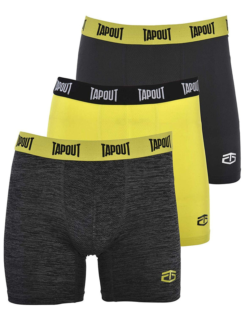 TapouT Mens Performance Boxer Briefs - 3-Pack Stretch Performance Training Underwear Breathable Athletic Fit No Fly