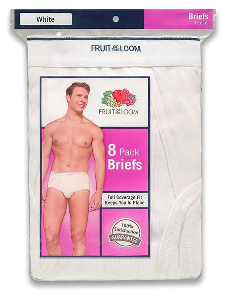 Fruit Of The Loom Mens Cotton White Briefs Extended Sizes 8-Pack, 2XL, White  