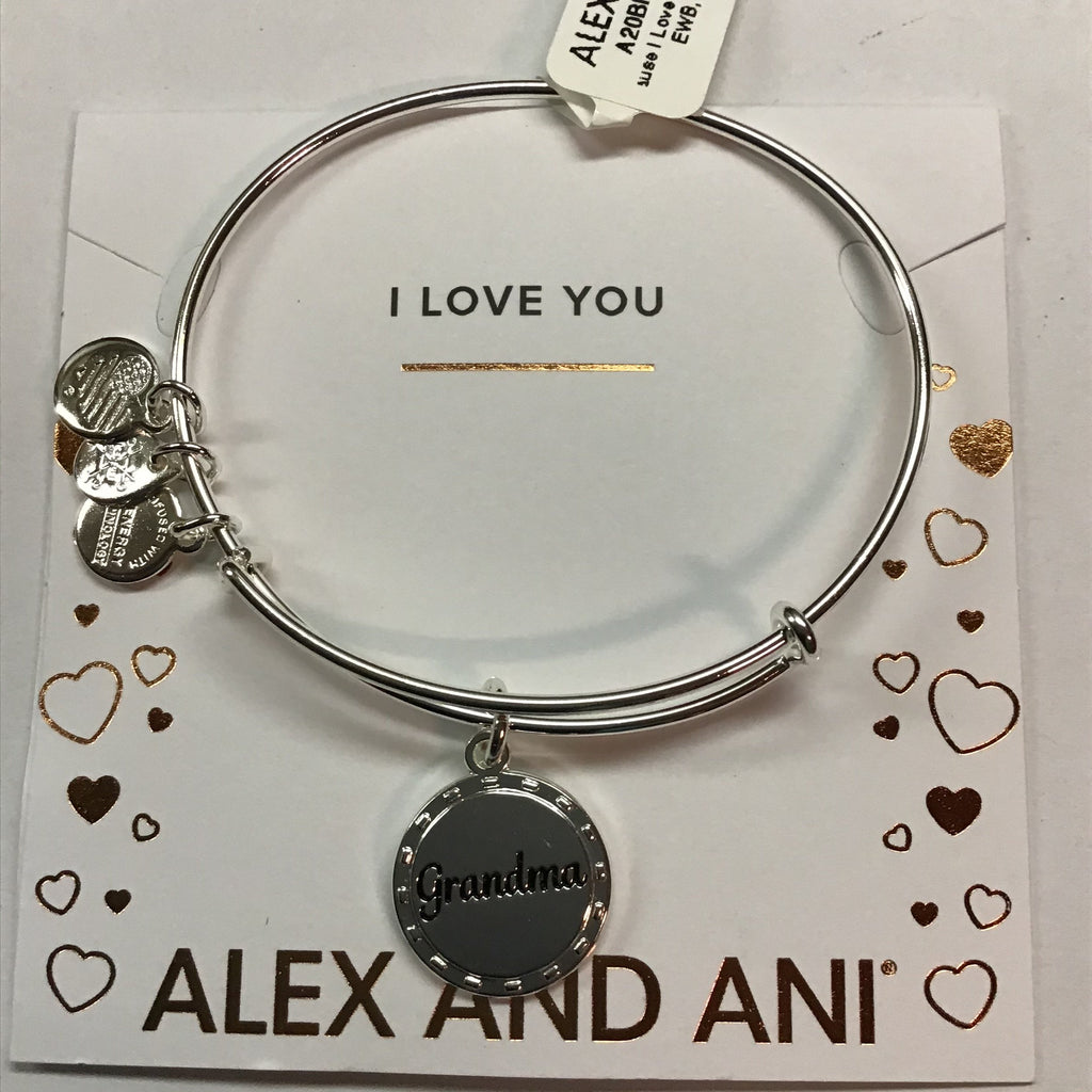 Alex and Ani Because I Love You Grandma IV EWB, SAS, Shiny Antique Silver, Expandable (A20BILY06SAS)