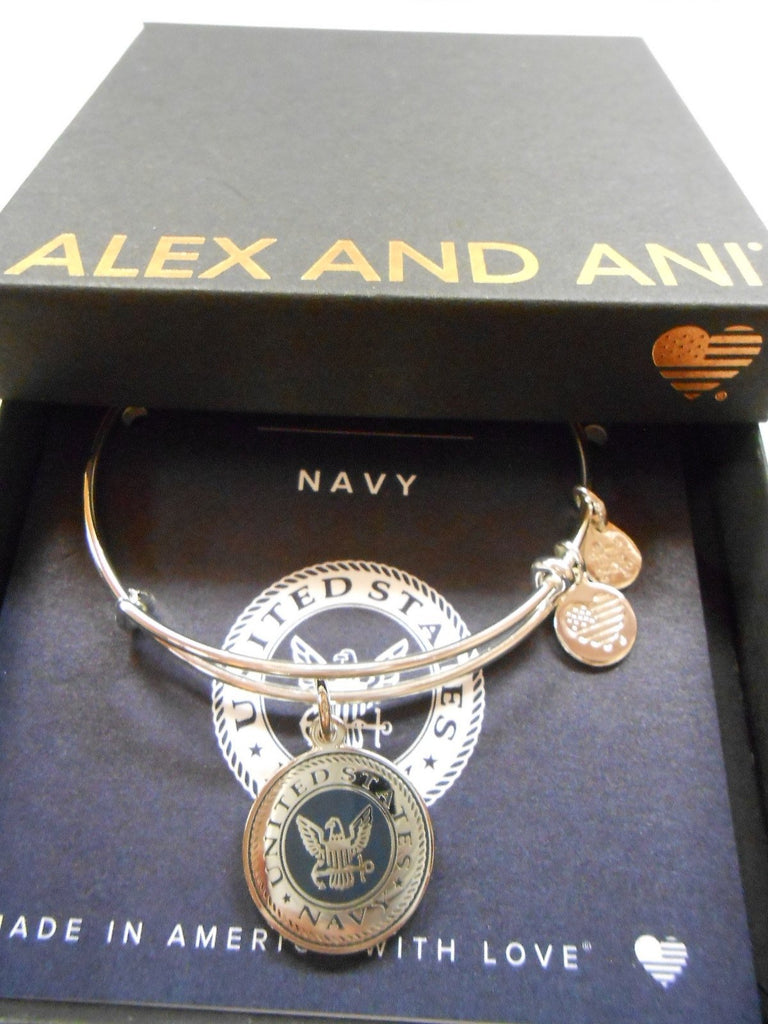 Alex and Ani "Armed Forces" US Navy Expandable Rafaelian Silver Bangle Bracelet