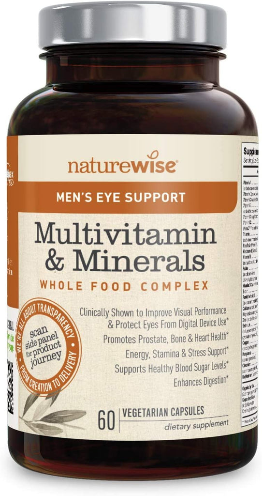 NatureWise Men's Eye Support Whole Food Multivitamin for Eye Health, Blue Light Defense with Balanced B Complex Vitamins, Lutemax 2020, Zeaxanthin (Packaging May Vary) [1 Month Supply - 60 Capsules]