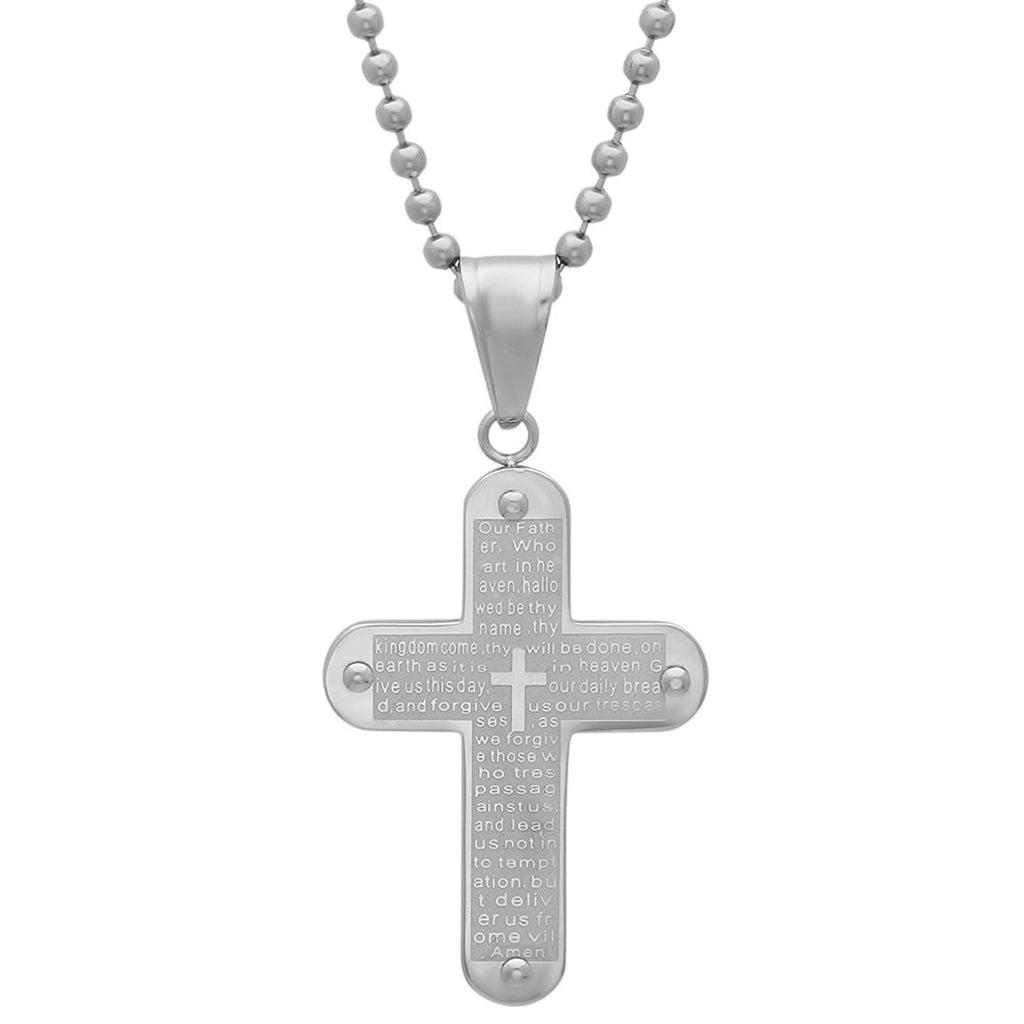 Men's Ladies Unisex Stainless Steel 'Our Father' Cross Pendant Religous Prayer