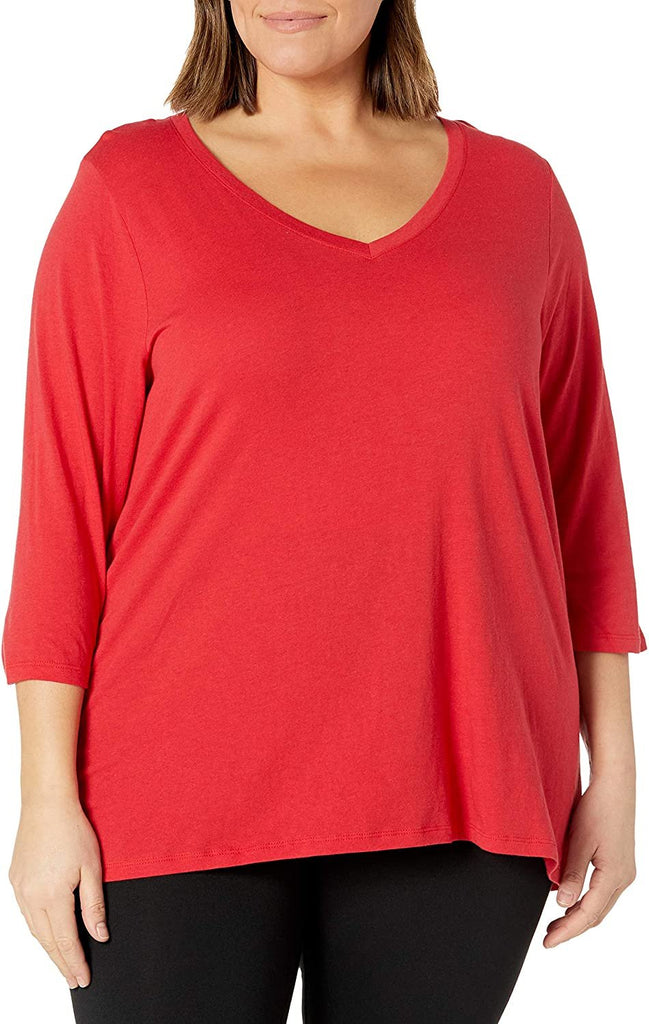 JUST MY SIZE Size Women's Plus Sizeflowy 3/4 Sleeve V-Neck Top