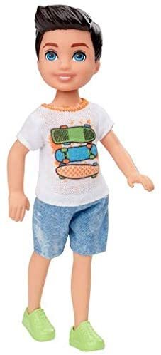 Barbie Club Chelsea Boy Doll (6-inch Brunette) with Skateboard Shirt and Shorts