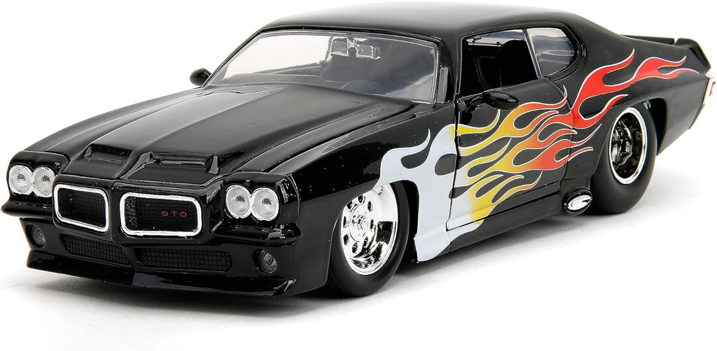 Big Time Muscle 1:24 1971 Pontiac GTO Die-Cast Car, Toys for Kids and Adults(Black Flames)