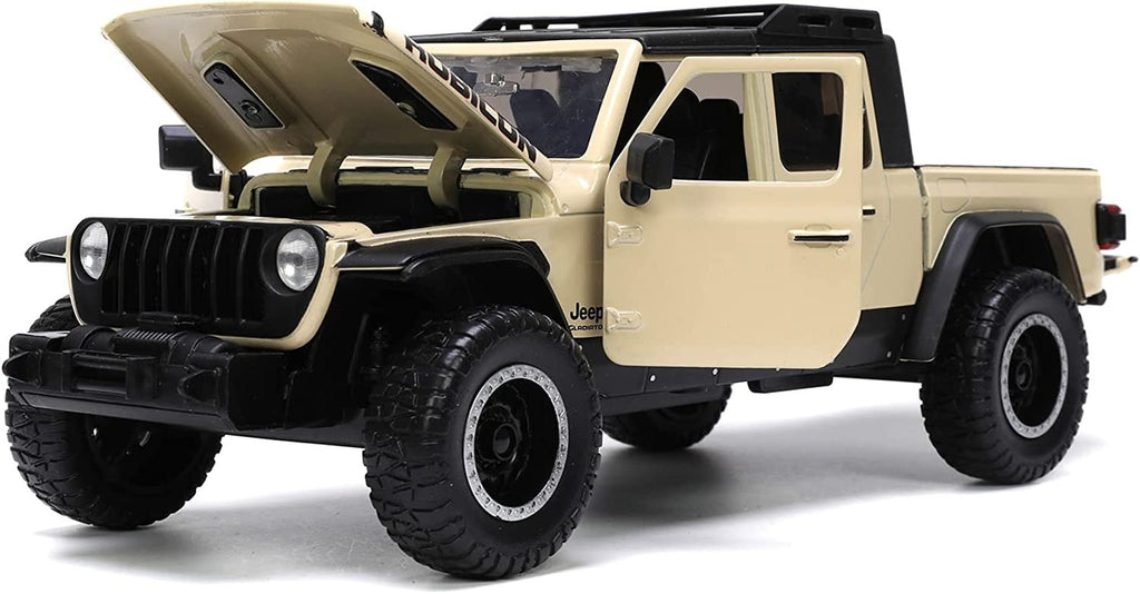 Just Trucks 1:24 2020 Jeep Gladiator Die-cast Car Tan with Tire Rack, Toys for Kids and Adults