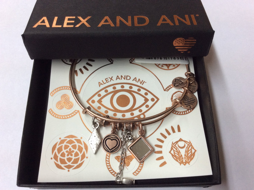 Alex and Ani Women's Love Cluster Charm Bangle Two Tone, Rafaelian Rose Gold