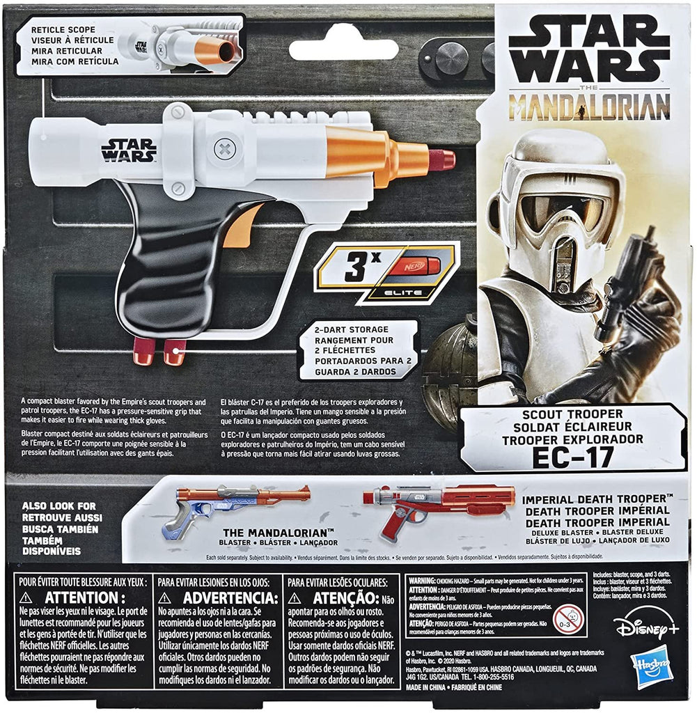 Nerf Star Wars Scout Trooper EC-17 Blaster, The Mandalorian, Reticle Scope, 3 Official Nerf Elite Darts, 2-Dart Storage