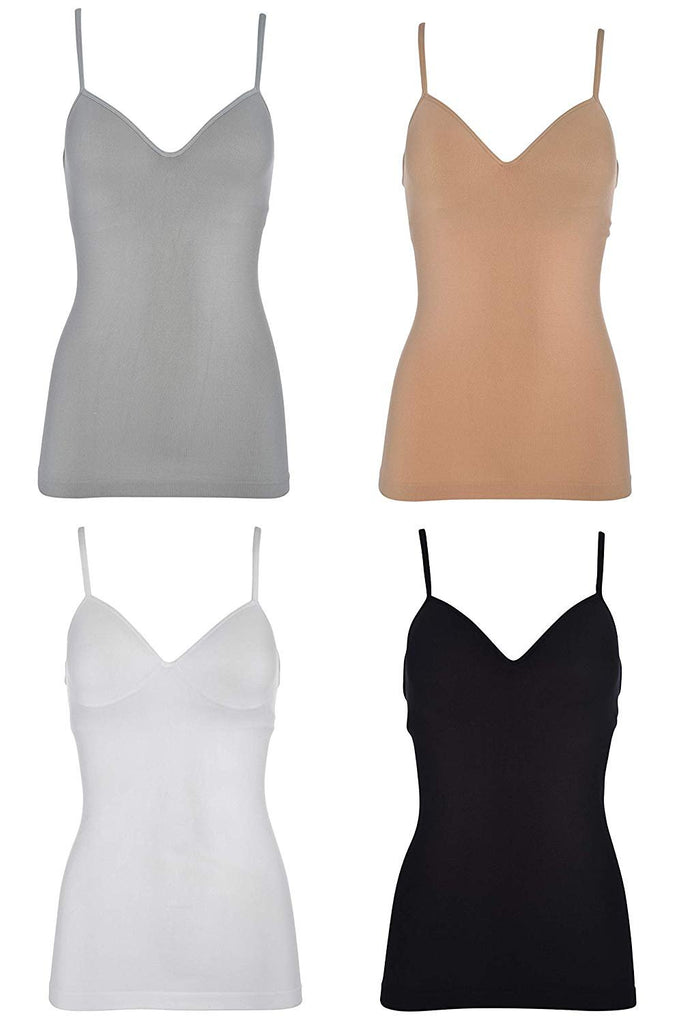 HEAD Women's Seamless Cami's Tanks 4 Pack Adjustable Spaghetti Padded Support