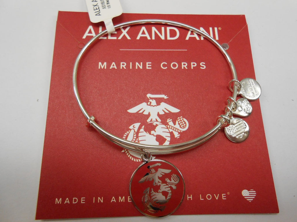 Alex and Ani Armed Forces US Marine Corps, Expandable Wire Bangle Charm Bracelet