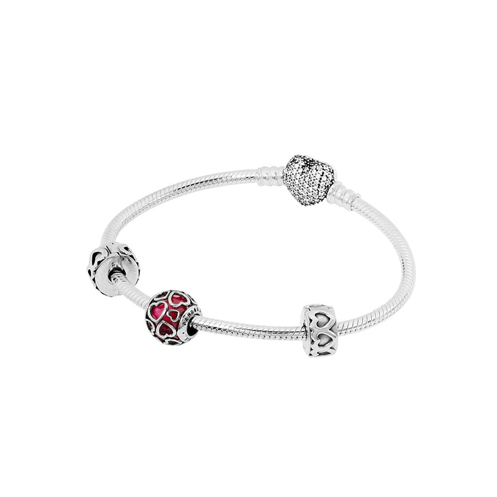 Pandora Open Hearts Bracelet Gift Set Silver Size 7.5" (19cm)- B800381-19