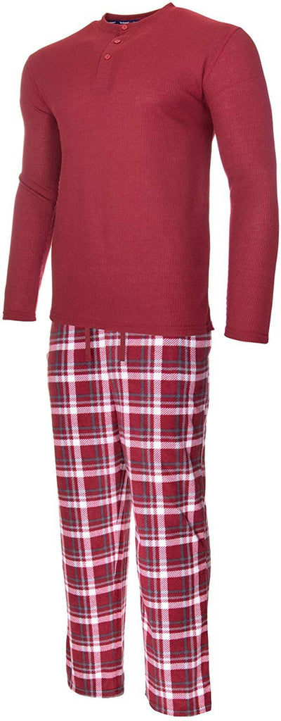 ISOTONER Mens Thermal Sleep Set - Pockets Super Soft Jersey Pajamas Knit Top Flannel Bottom