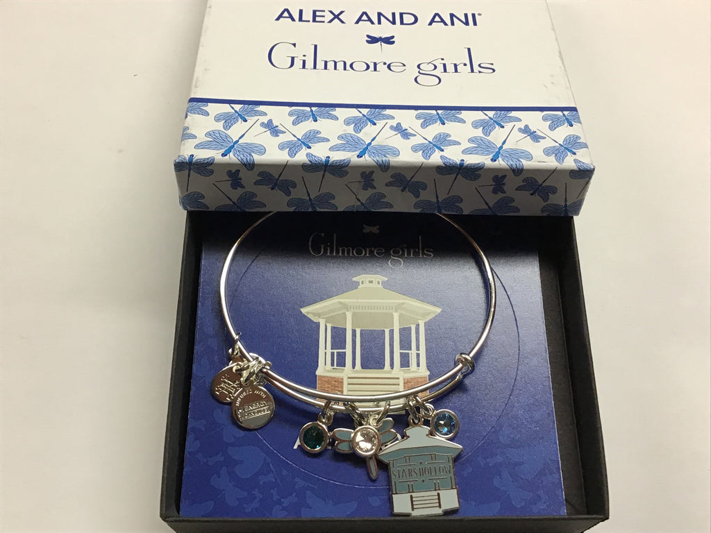 Alex and Ani Gilmore Girls, Stars Hollow Multi Charm Bangle Bracelet Shiny Silver One Size