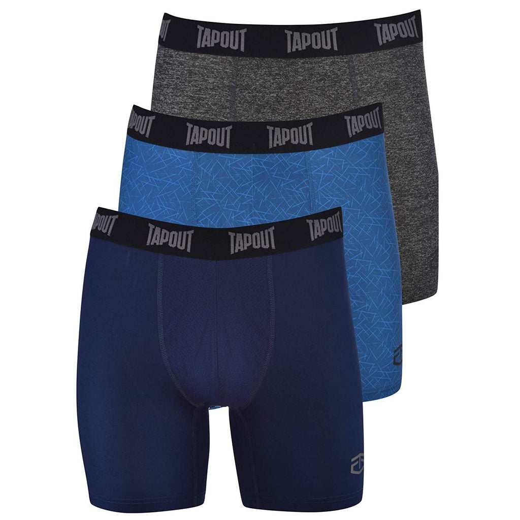 TapouT Mens Performance Boxer Briefs - 3-Pack Stretch Performance Training Underwear Breathable Athletic Fit No Fly