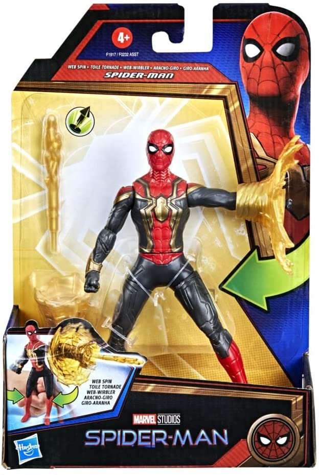 Spider-Man Marvel 6-Inch Deluxe Web Spin Movie-Inspired Action Figure Toy with Weapon Attack Squeeze Legs Feature, Ages 4 and Up