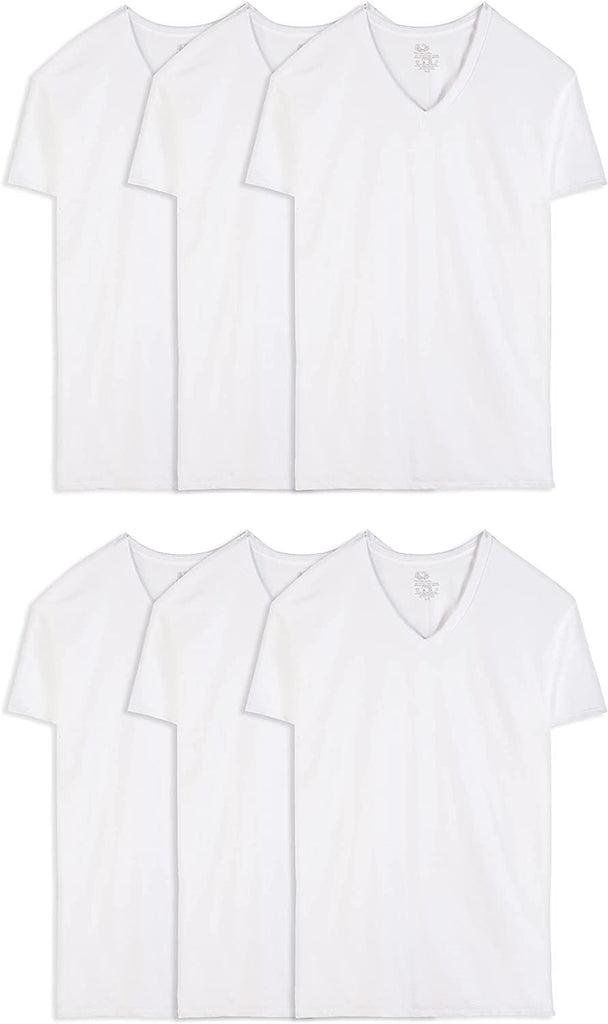 Fruit of the Loom Men's Stay-Tucked V-Neck T-Shirt, White (6 Pack) - Tall Sizes, Large Tall