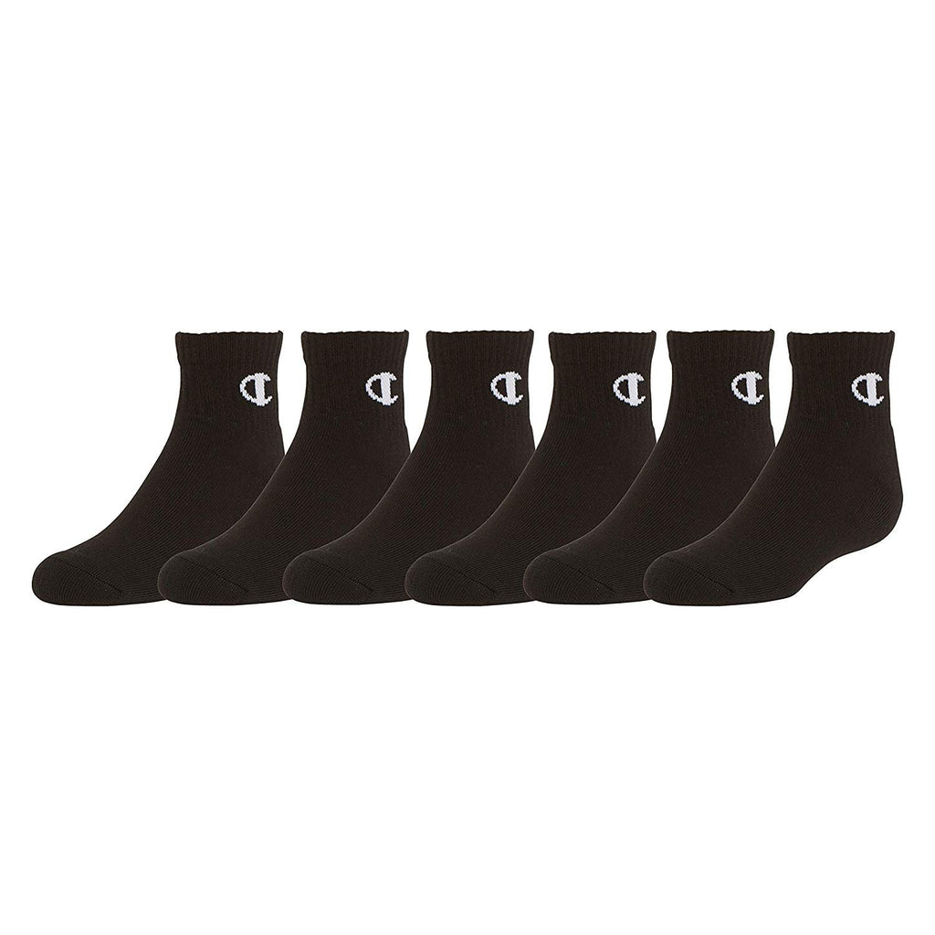 Champion Kids' Big 6-Pack Socks in Quarter or Low Cut, black, 7-9