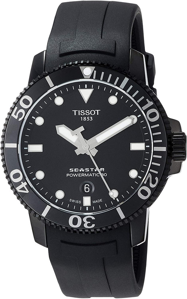 Tissot Men's Seastar 660/1000 Stainless Steel Swiss Automatic Rubber Strap, Black, 21 Casual Watch (Model: T1204073705100)