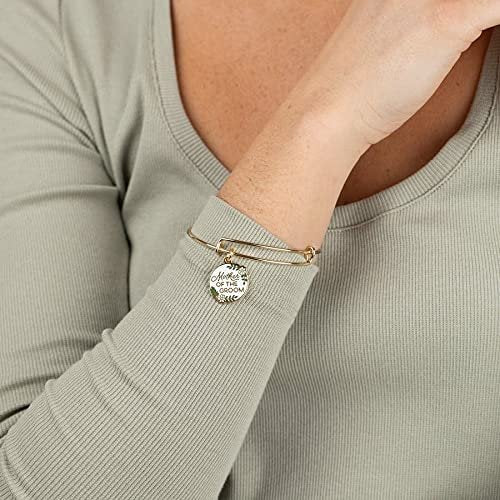 Alex and Ani Bridal Expandable Bangle for Women, Mother of the Groom Charm, Shiny Gold Finish, 2 to 3.5 in