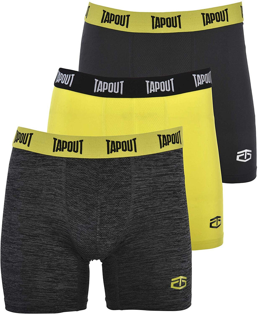 TapouT Mens Performance Boxer Briefs - 3-Pack Stretch Performance Training Underwear Breathable Athletic Fit No Fly