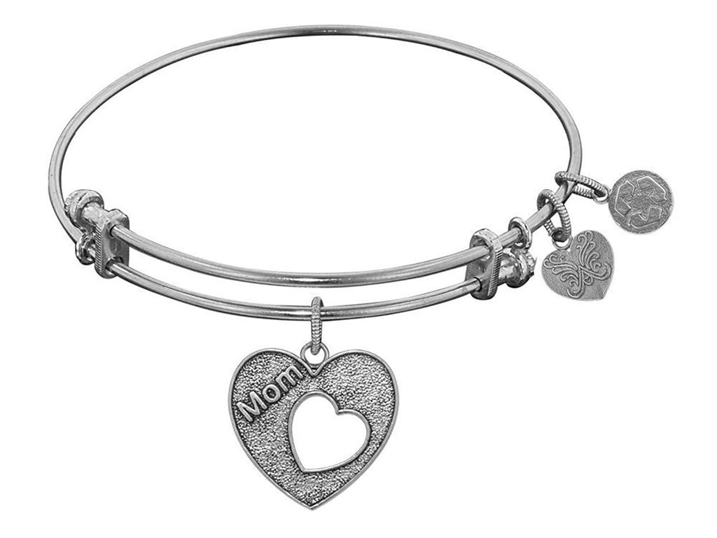 Angelica Collection White Brass Heart with Mom and Open Heart Mother Bangle Bracelet