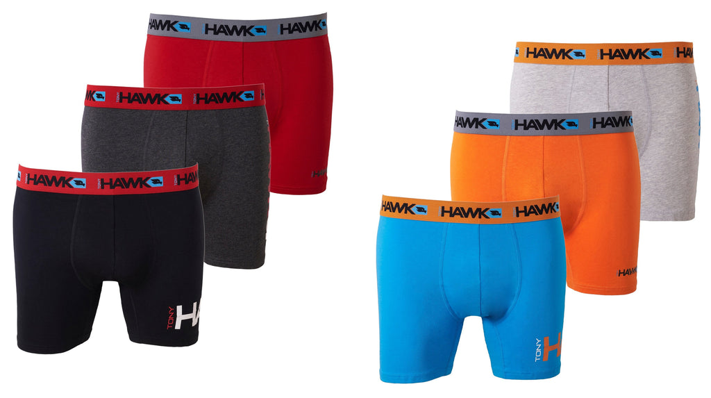 TONY HAWK Mens Athletic Underwear - 6-Pack Cotton Stretch Athletic Boxer Briefs Training Breathable Athletic Fit No Fly