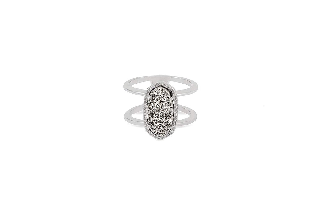 Kendra Scott Signature Elyse Ring in Rhodium Plated and Drusy Size 8