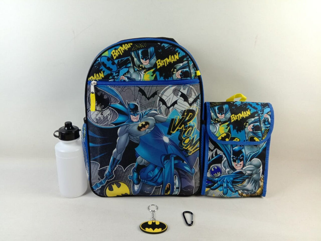 Batman Backpack, Lunch Bag, Water Bottle 5-Piece Combo Set