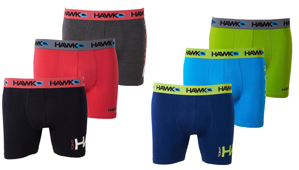 TONY HAWK Mens Athletic Underwear - 6-Pack Cotton Stretch Athletic Boxer Briefs Training Breathable Athletic Fit No Fly