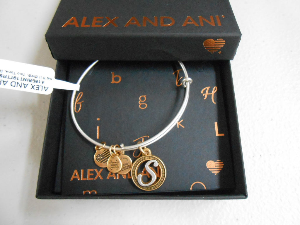 Alex and Ani Initial S Bangle Bracelet TWO-TONE New Tag Box Card 2018