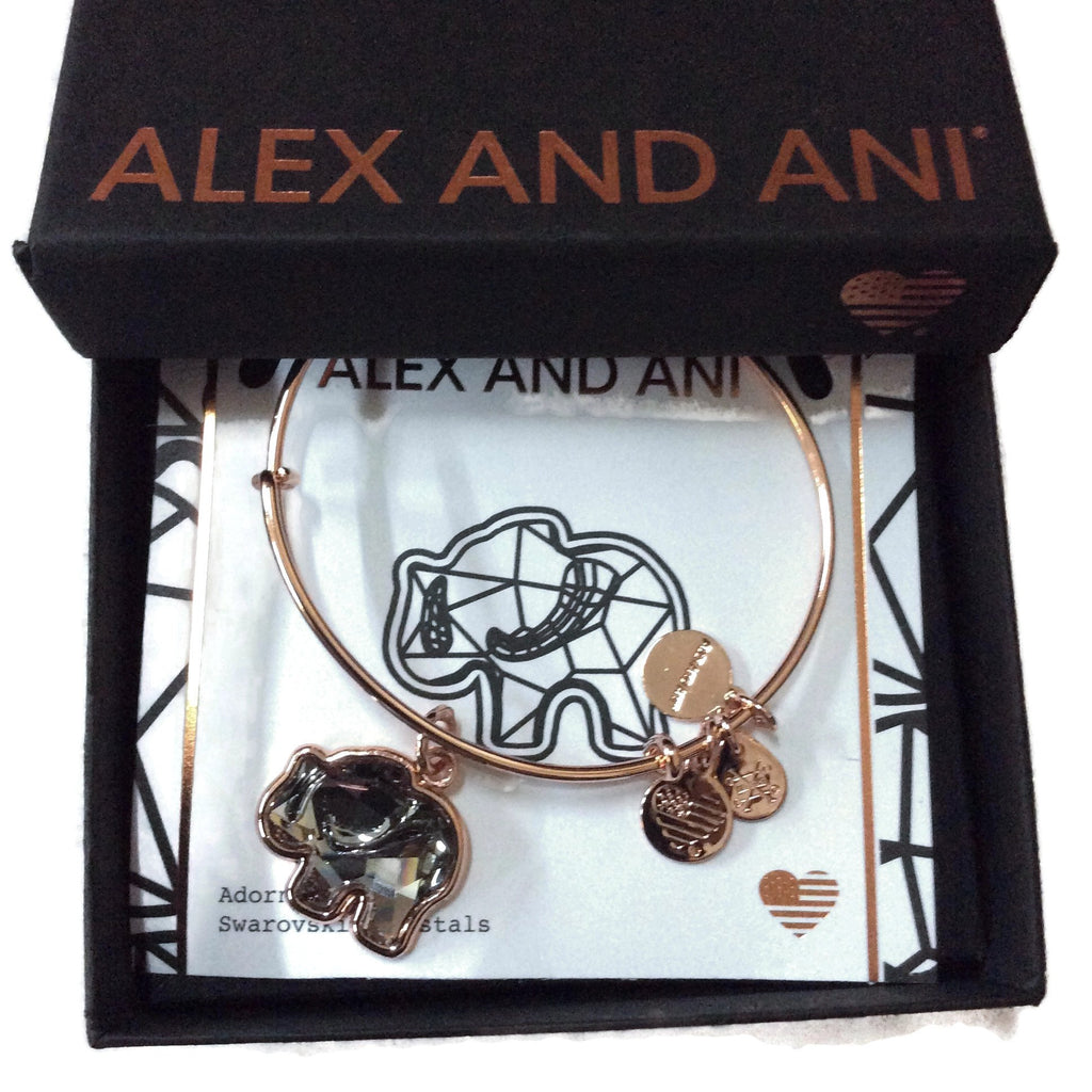 Alex and Ani Women's Crystal Elephant Charm Bangle, Shiny Rose Gold