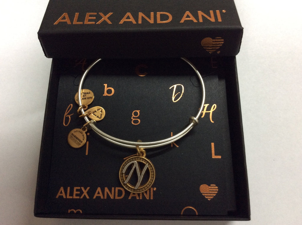 Alex and Ani Women's Initial N Charm Bangle Two-Tone One Size