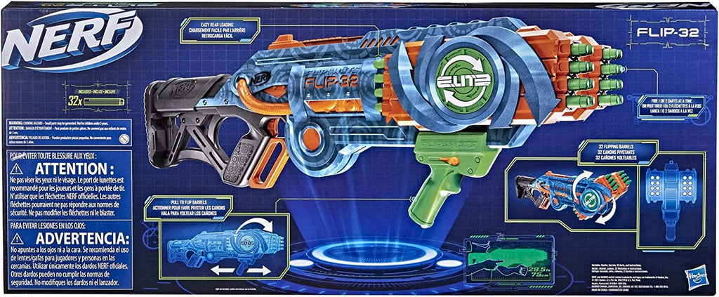 NERF Elite 2.0 Flipshots Flip-32 Blaster, Rotating Dart Barrels, 32-Dart Capacity, 32 Elite Darts, Toy Foam Blasters, Kids Outdoor Games & Toys for Boys & Girls