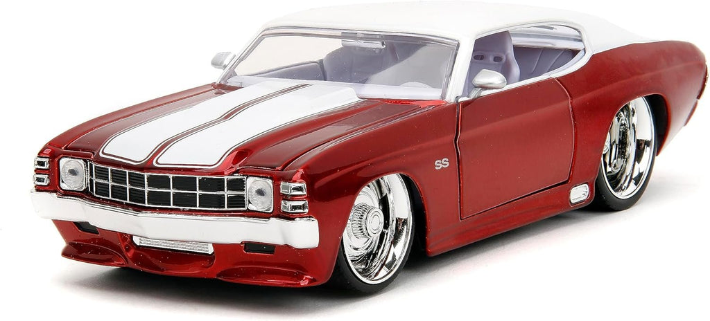 Big Time Muscle 1:24 1971 Chevy Chevelle Die-Cast Car, Toys for Kids and Adults(Red/White)