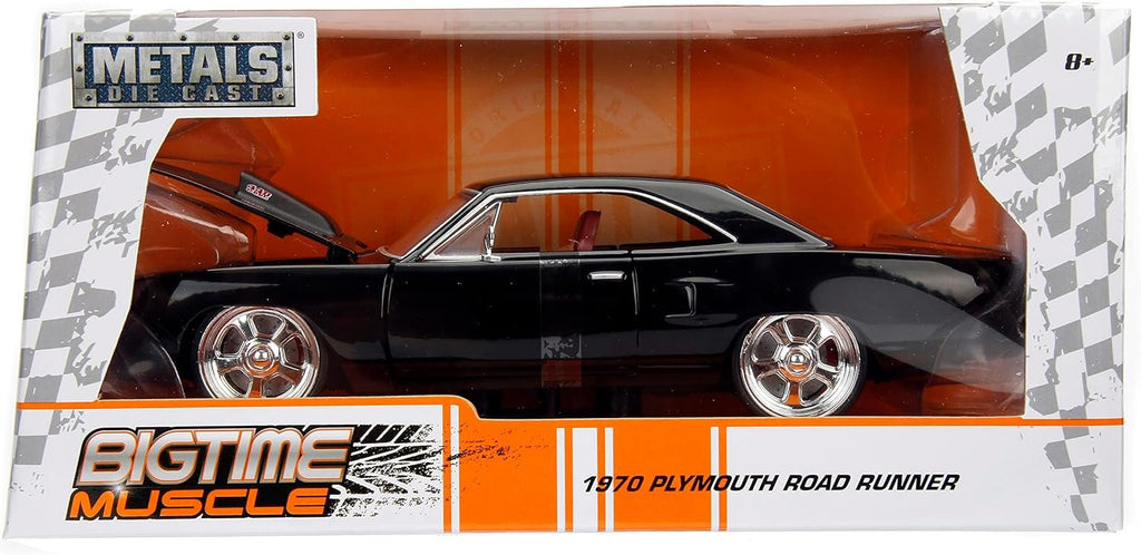 Big Time Muscle 1:24 1970 Plymouth Road Runner Die-Cast Car, Toys for Kids and Adults (Black)