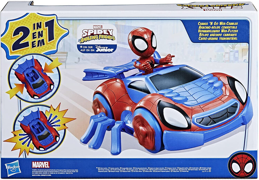 Marvel Spidey and His Amazing Friends Change 'N Go Web-Crawler and Spidey Action Figure, 2-in-1 Vehicle, 4-Inch Figure, for Kids Ages 3 and Up