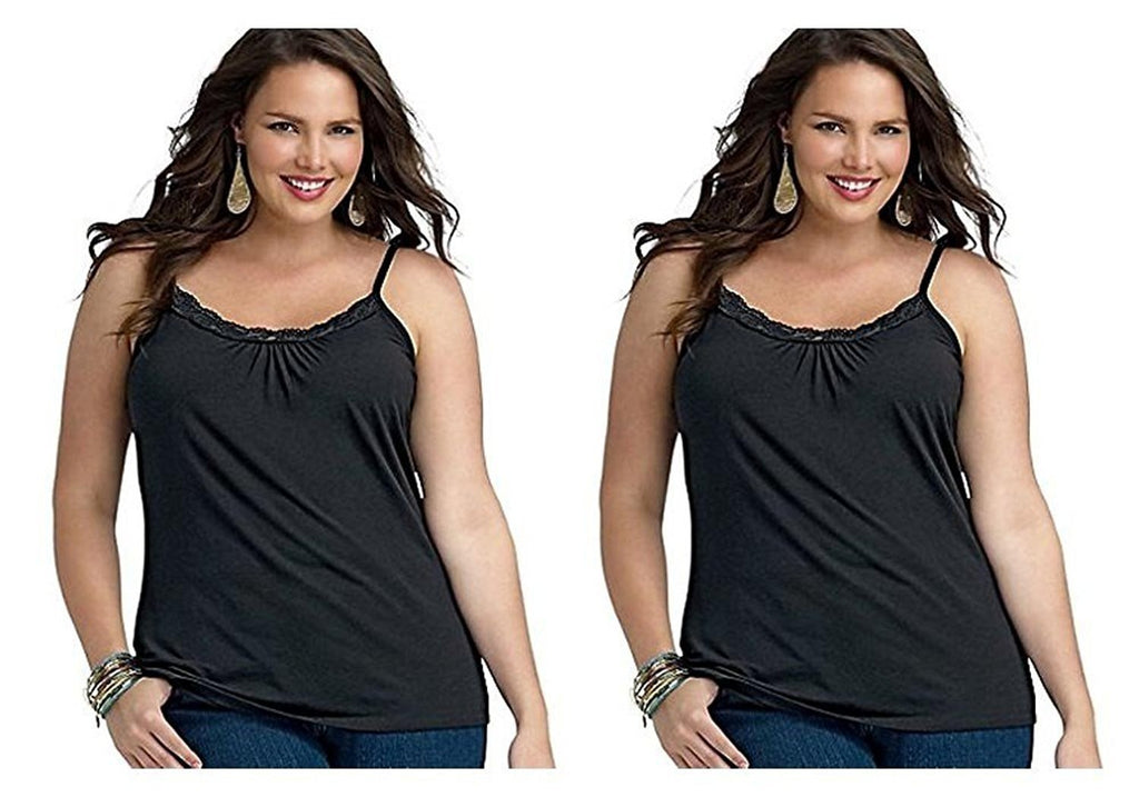 2-Pack Just My Size Plus Size Women's Lace Shirred Front Solid Tank Cami