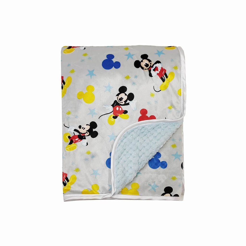 Disney Cudlie Baby Girl Mickey Mouse MNK/Waffle with Pom Edge Blanket with Sweet Time Print