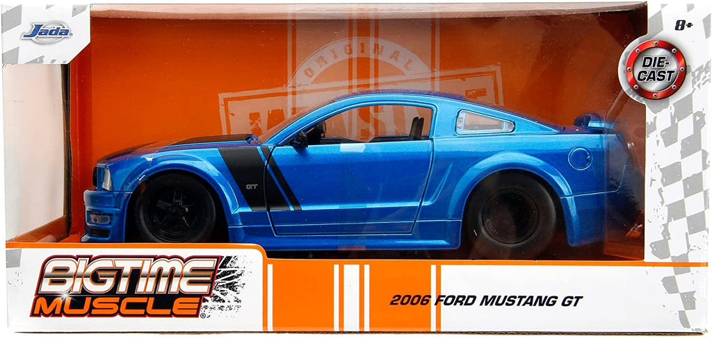 2006 GT Blue Metallic with Matt Black Hood and Stripes Bigtime Muscle Series 1/24 Diecast Model Car by Jada 34195