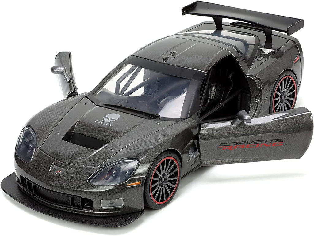 Big Time Muscle 1:24 2005 Chevy Corvette C6R Die-cast Car Charcoal Grey, Toys for Kids and Adults