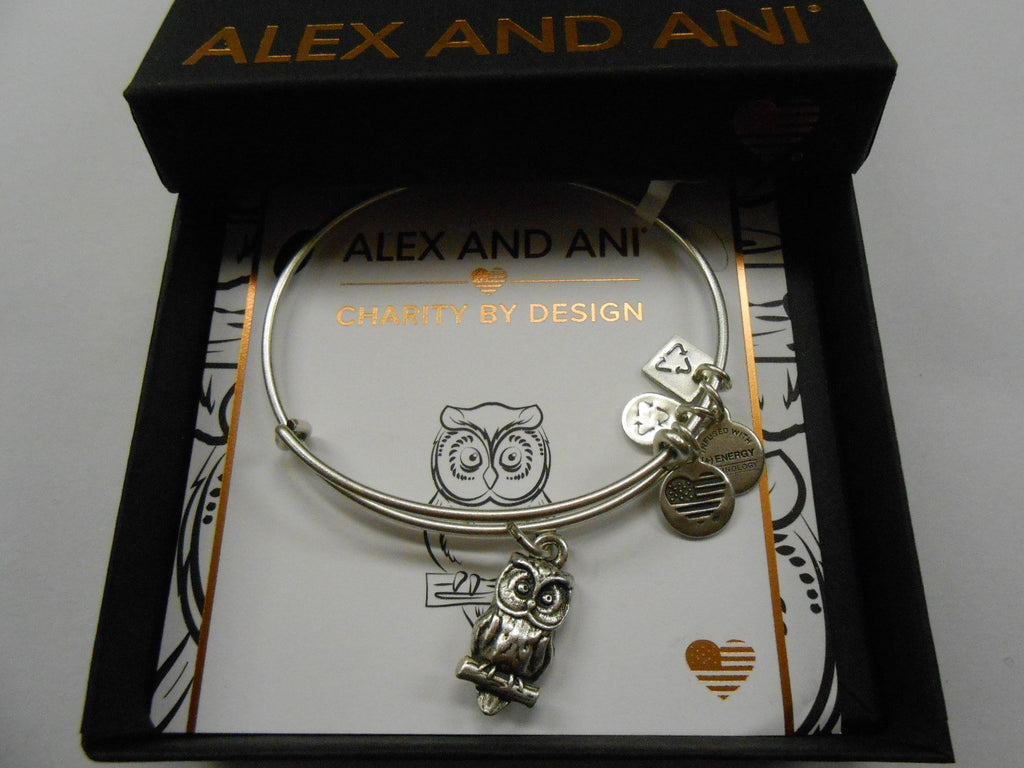 Alex and Ani Women's Charity By Design, Owl Charm Bangle Bracelet, Rafaelian Silver, Expandable