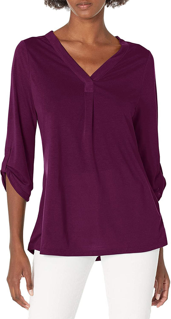 Hanes Women's Top Lightweight Shirt V-Neck Rolled Sleeve Top