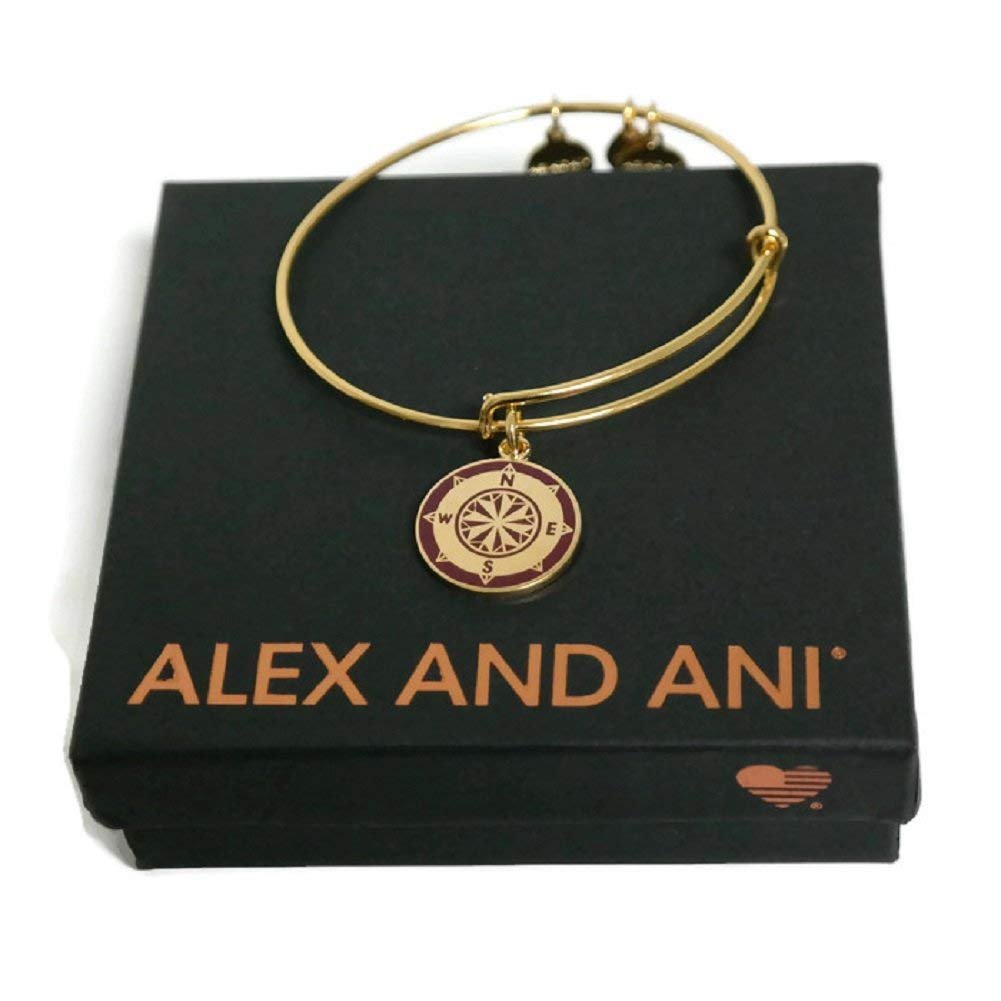 Alex and Ani Cabernet Compass Charm Bangle Yellow Gold Finish Bracelet, A15EB55YG