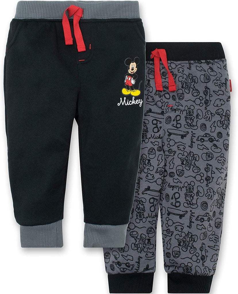 Disney Mickey Mouse Baby Boys' 2 Pack Fleece Drawstring Jogger Pants, Black