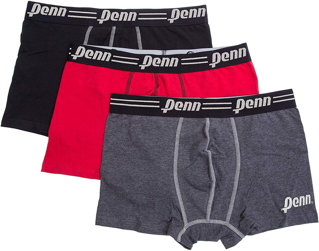 Penn Mens 3-Pack Athletic Boxer Briefs, Black-Red-Charcoal, XL