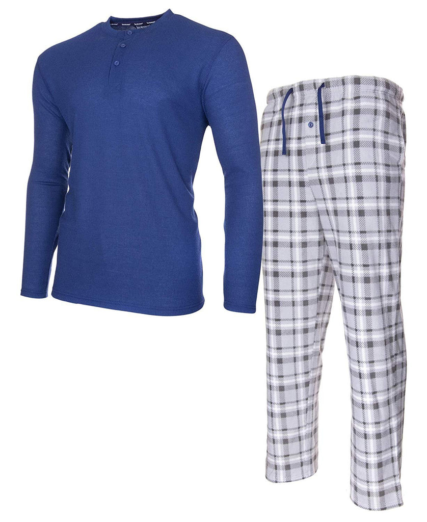 ISOTONER Mens Thermal Sleep Set - Pockets Super Soft Jersey Pajamas Knit Top Flannel Bottom