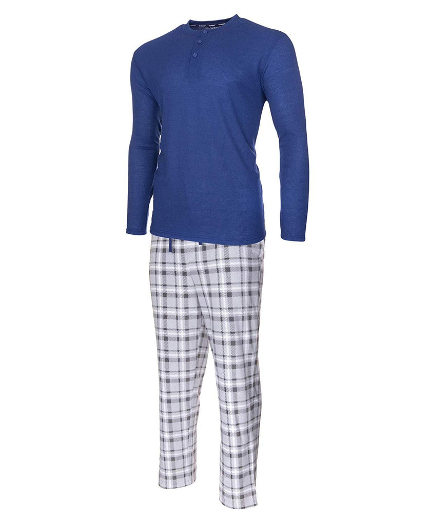 ISOTONER Mens Thermal Sleep Set - Pockets Super Soft Jersey Pajamas Knit Top Flannel Bottom