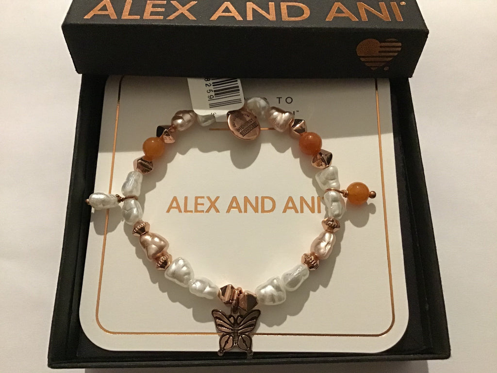 Alex and Ani Butterfly Beaded Charm Stretch Bracelet