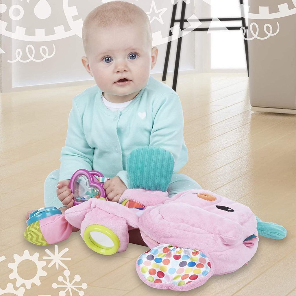 Playskool Fold 'n Go Elephant Stuffed Animal Tummy Time Toy for Babies 3 Months and Up, Pink (Amazon Exclusive)