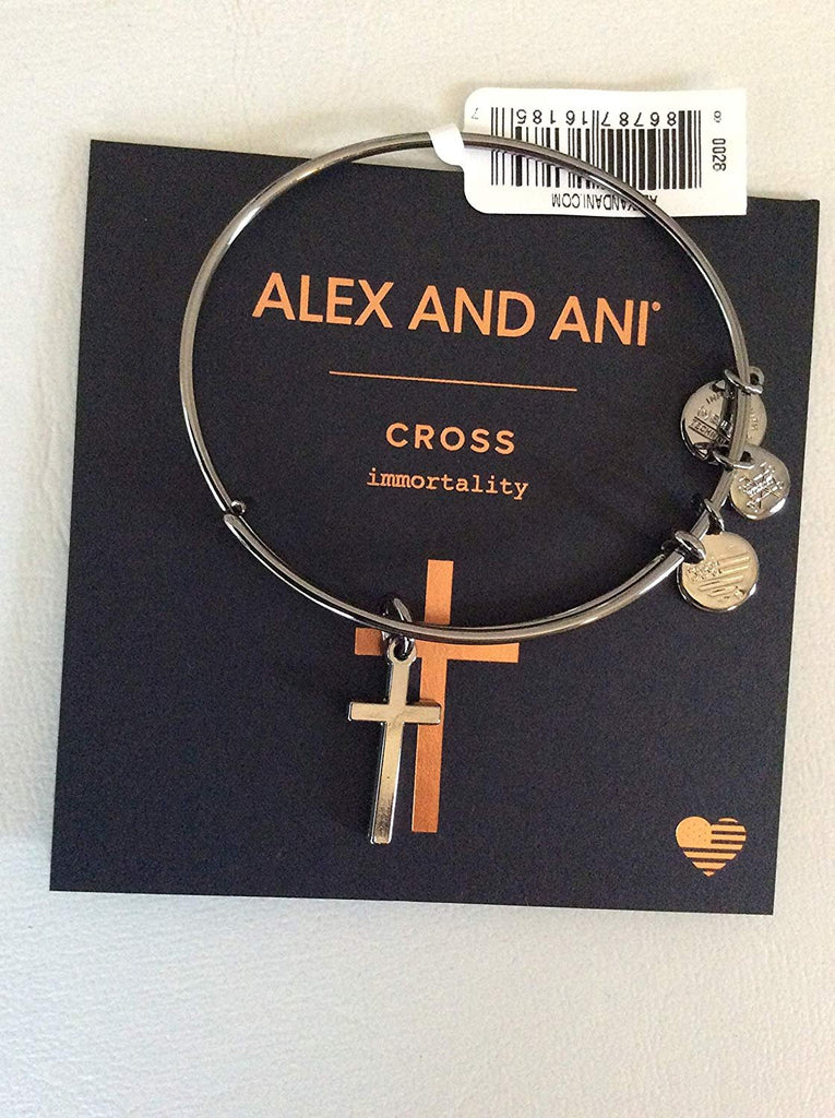 Alex and Ani Cross II Bangle Bracelet Midnight Silver NWTBC